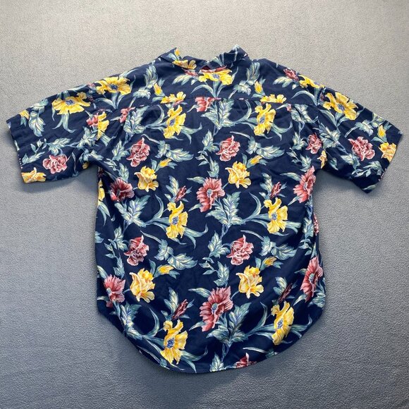 VTG Tommy Hilfiger Shirt Mens XL Button Up Blue Rayon Hawaiian Crest Baggy 90s - Picture 2 of 11